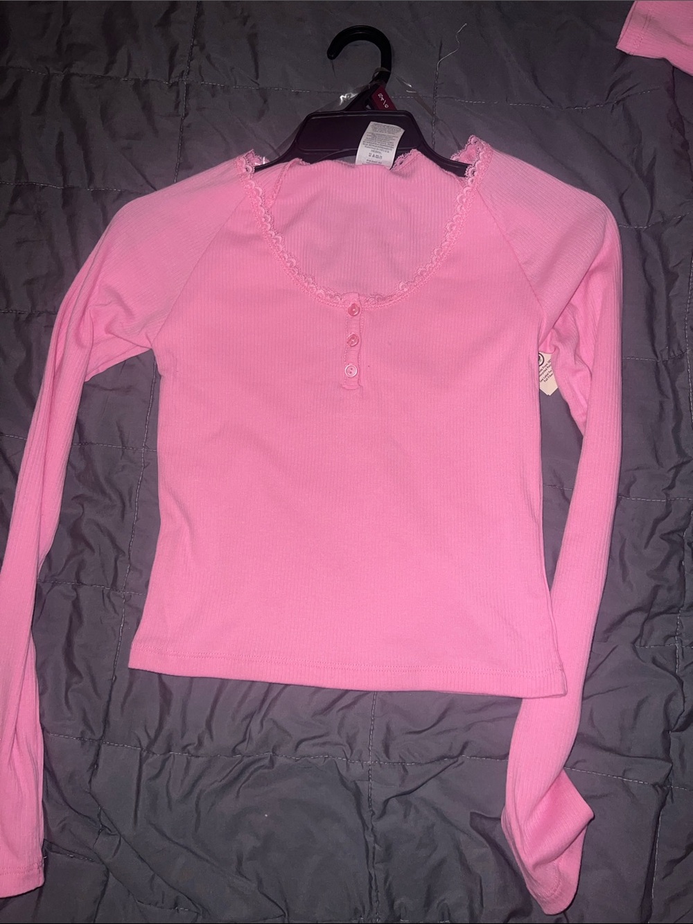 Girls' Pink Ribbed Long-Sleeve Henley Top